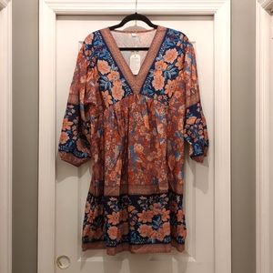 Source Unknown Floral Mini Dress - Blue and Orange